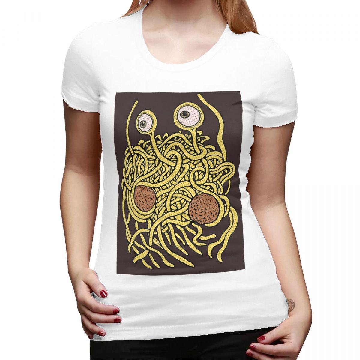 

Flying Spaghetti Monster Pastafarian Tee TShirt for WOMEN Round Neck Streetwear T Shirts WOMENs Short Sleeve Clothes Tops S