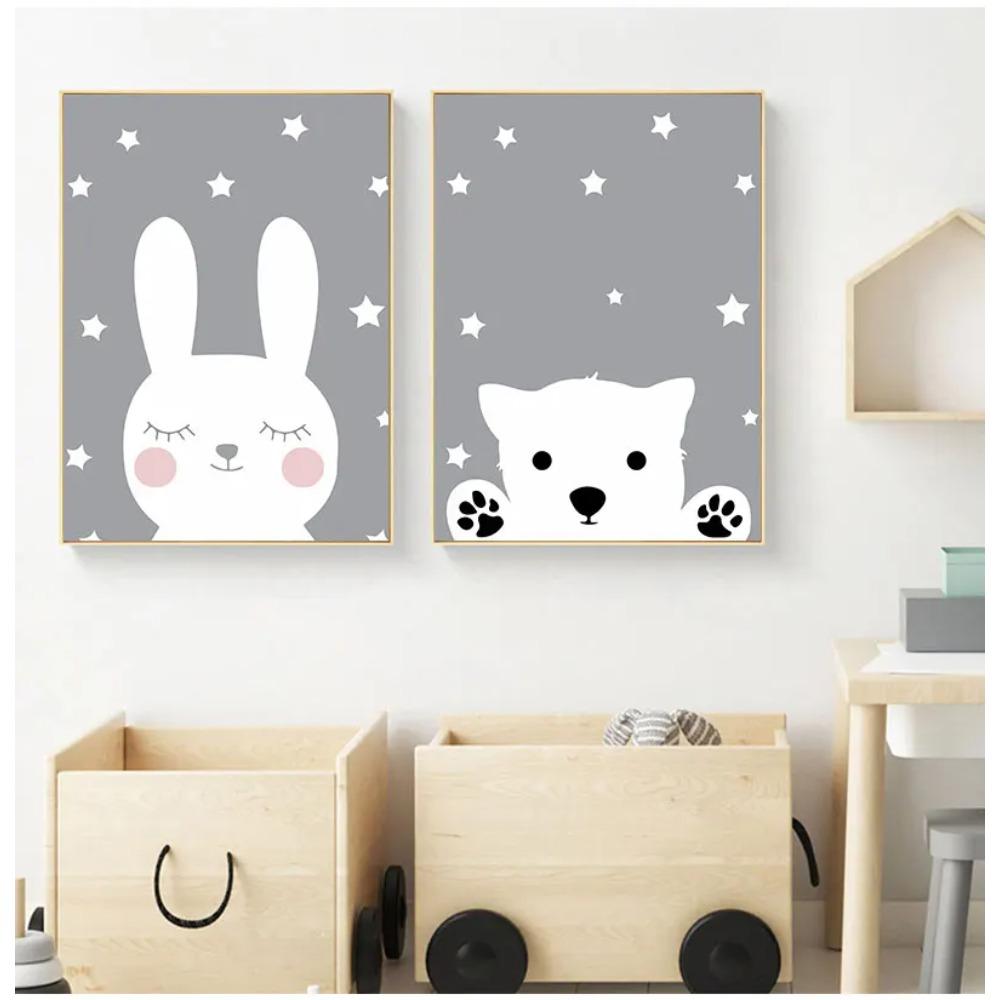 Kids Decoration Picture Children Bedroom Decor Baby Nursery Wall Art Canvas Poster Print Cartoon Rabbit Bear Painting Nordic