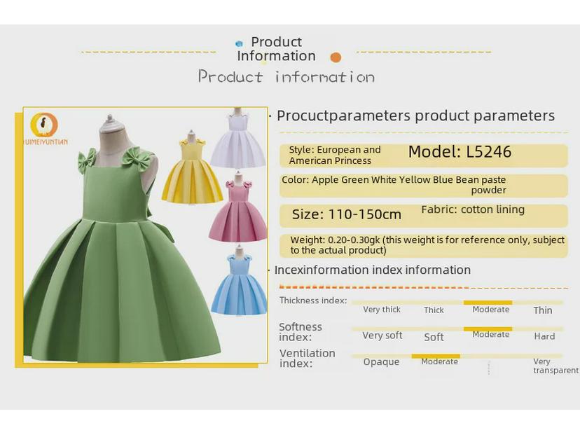 European & American Style Satin Princess Dress for Girls - Children's Day Catwalk & Piano Performance Outfit