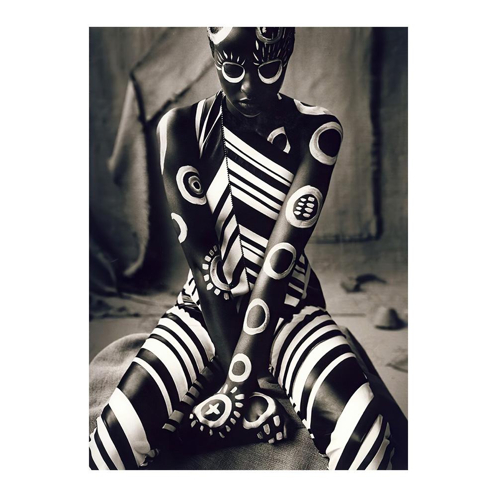 

Черно-белый узор Постер африканской женщины HD печать Холст Живопись Уникальная фигура Настенное искусство Картины Декор гостиной Фреска 20x30cm