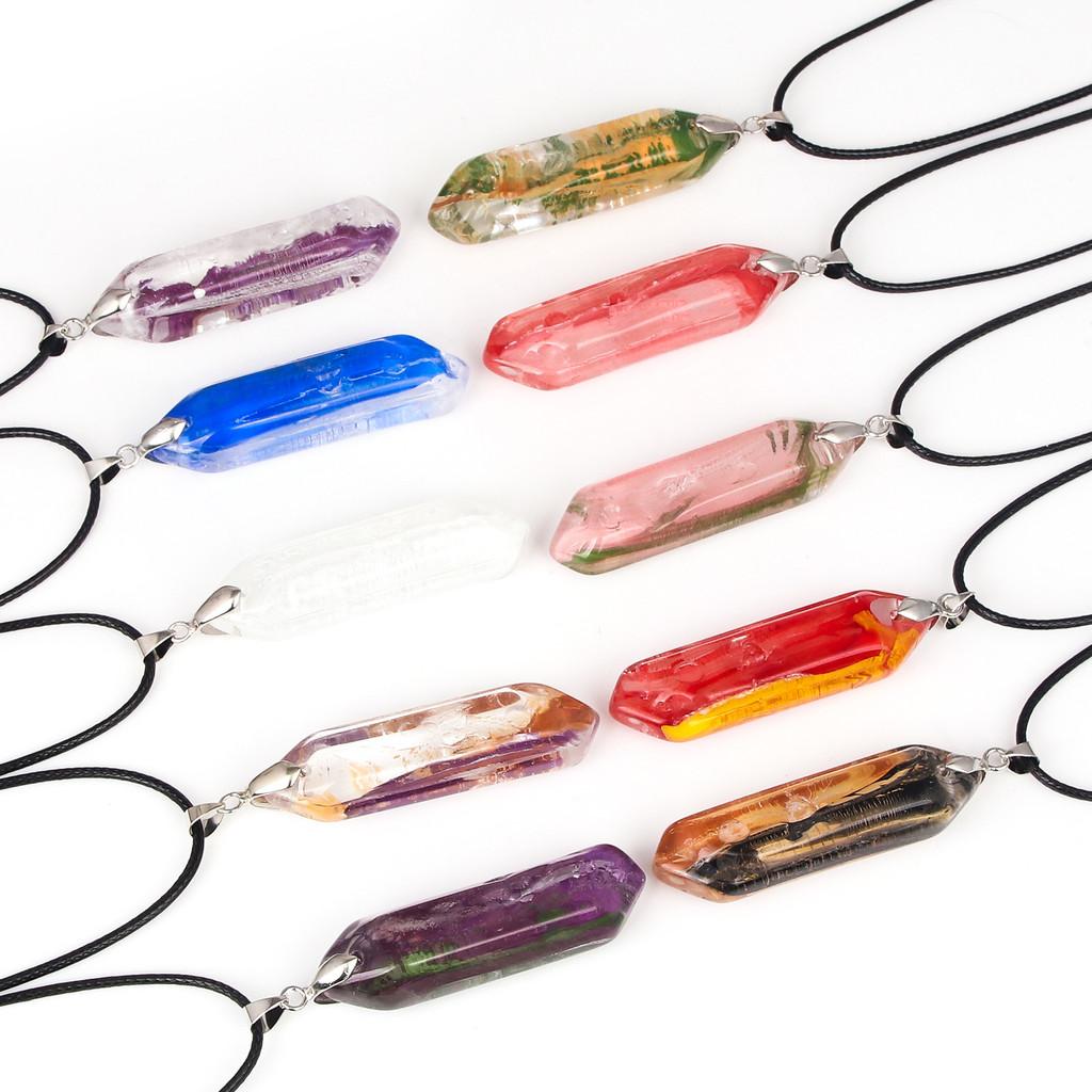 Hexagon Natural Stone Necklace With Crystal Bullet Pendant For Wear Fashion