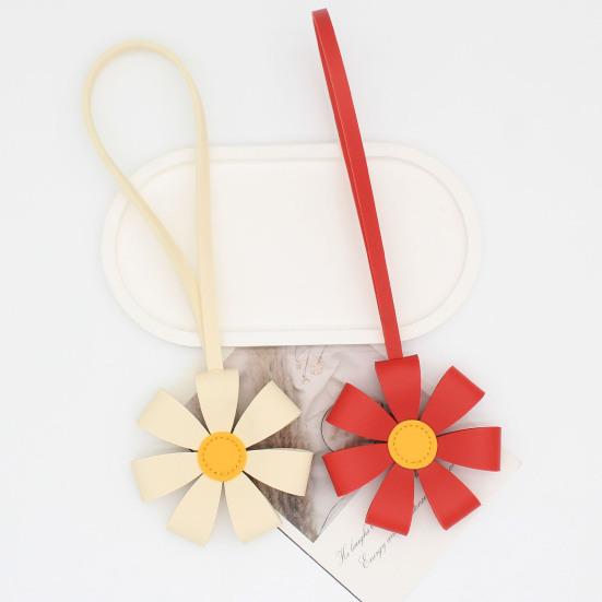 Flower Pendant Multi-Petal Design Faux Leather Bag Charm with Adjustable Strap Handbag