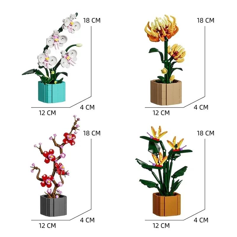 Plante în ghiveci rafinate din piese de construcție, cărămizi creative model MOC, blocuri de construcție jucării flori DIY, cadouri pentru copii și fete