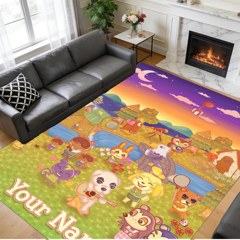 Crystal Velvet Rug Custom Name Text, Soft Non Slip Floor Mat Home DecorAnimal Crossing