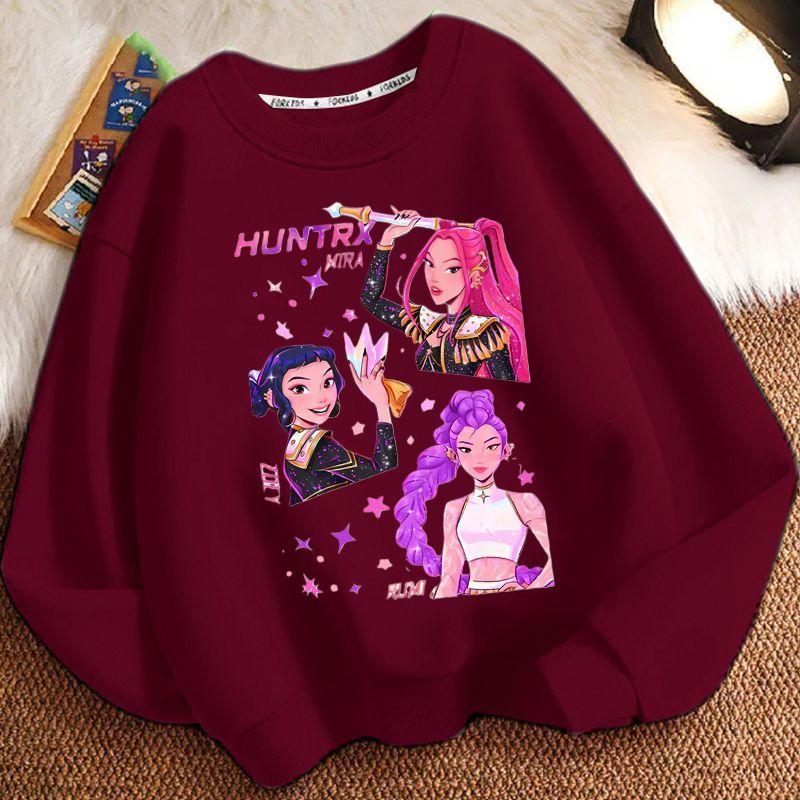 Children's Trendy Witch Hunt Team Round-neck Hoodies for Autumn and Winter, Loose Long-sleeved Casual Tops for Boys and Girls