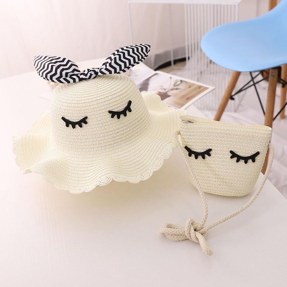 Fashion Summer Children Sunscreen Straw Hat Bag Weaving Grass Cap Cool Sun Hat For Girl Cute Breathable Baby accessories