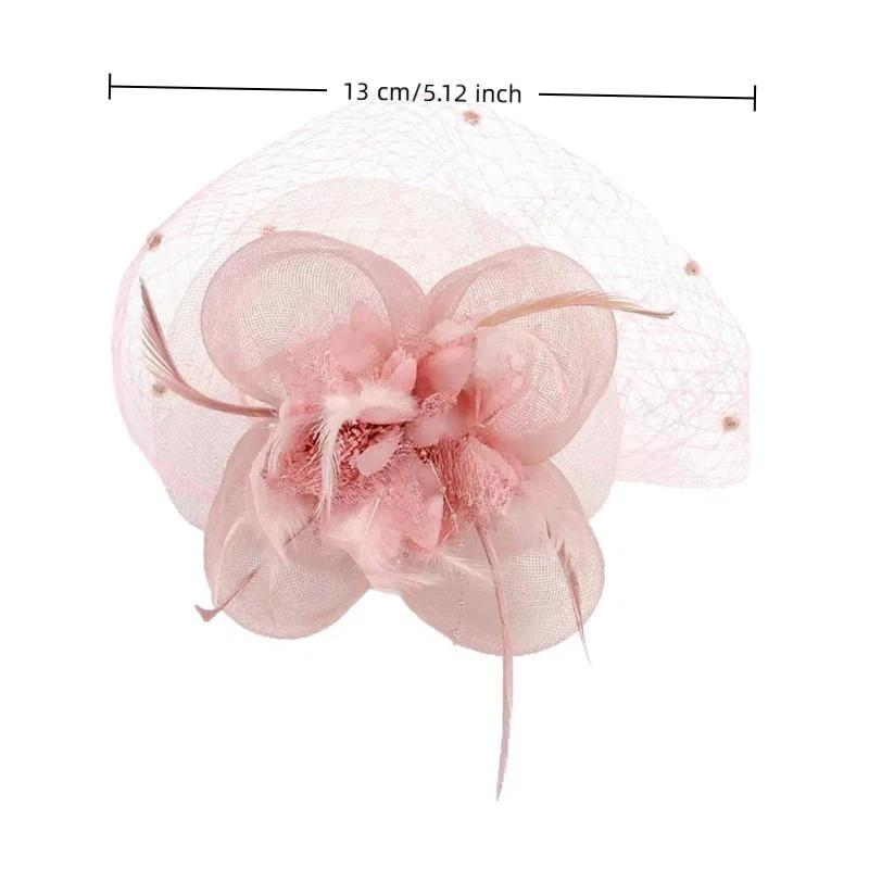 Soft Tulle Flower Fascinator Delicate Sheer Veil Hair Clip for Wedding Bridal Shower Tea Party