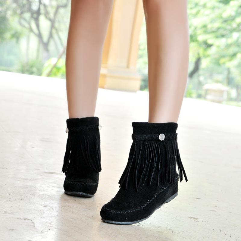 Bohemian Ankle Boots for Women Tassel Fringe Faux Suede Custom Short Boots Inside Height-increasing Shoes Flat Booties WSH5018