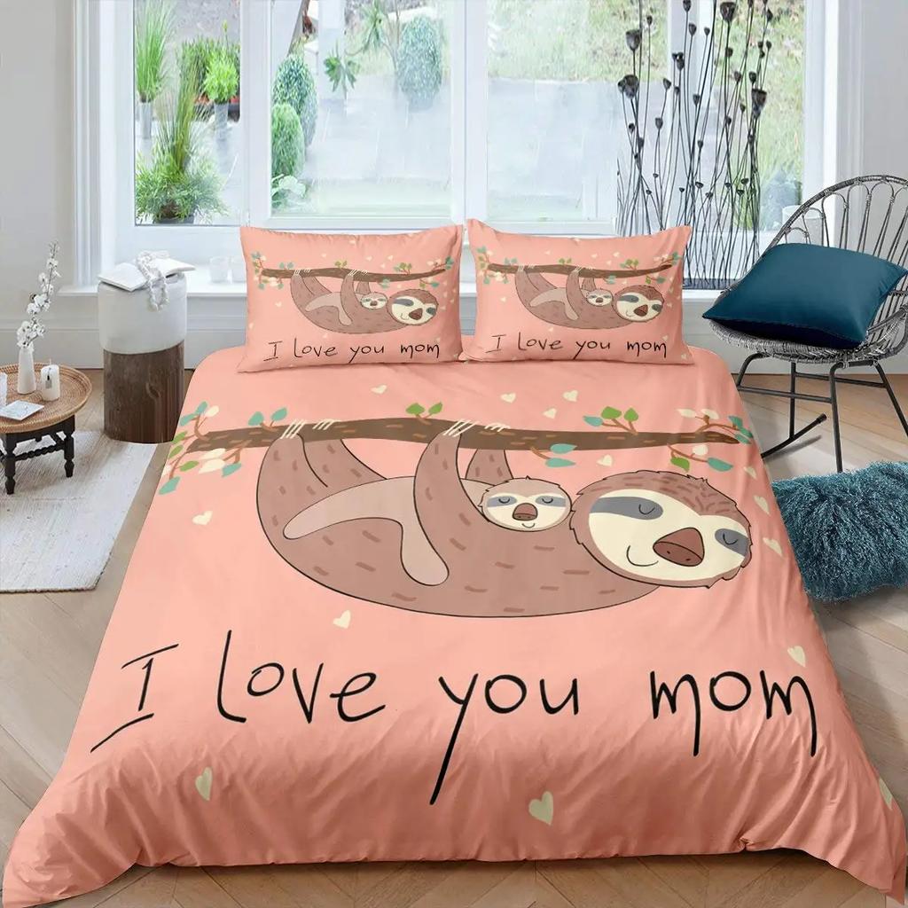 Floral Sloth Cartoon Cute Sloth Duvet Cover Flowers Sloth Animal Cover Kids Boys Girls Gifts Bedding Sets for Bedroom Decortion