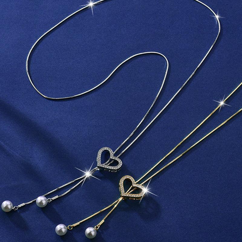 Nowy naszyjnik z kryształkami Love Tassel Sweter Chain dla kobiet, modny wisiorek, biżuteria na szyję, akcesoria do kołnierzyków