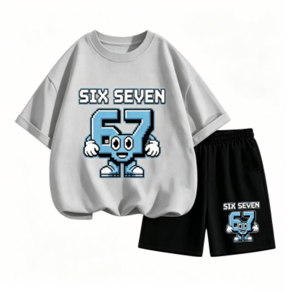 Funny Cartoon Character 67 Printed 15 Colors Outdoor Street Men's T-shirt and Shorts 2 Piece Set Summer Casual Outfit Men's and Women's Sports Set