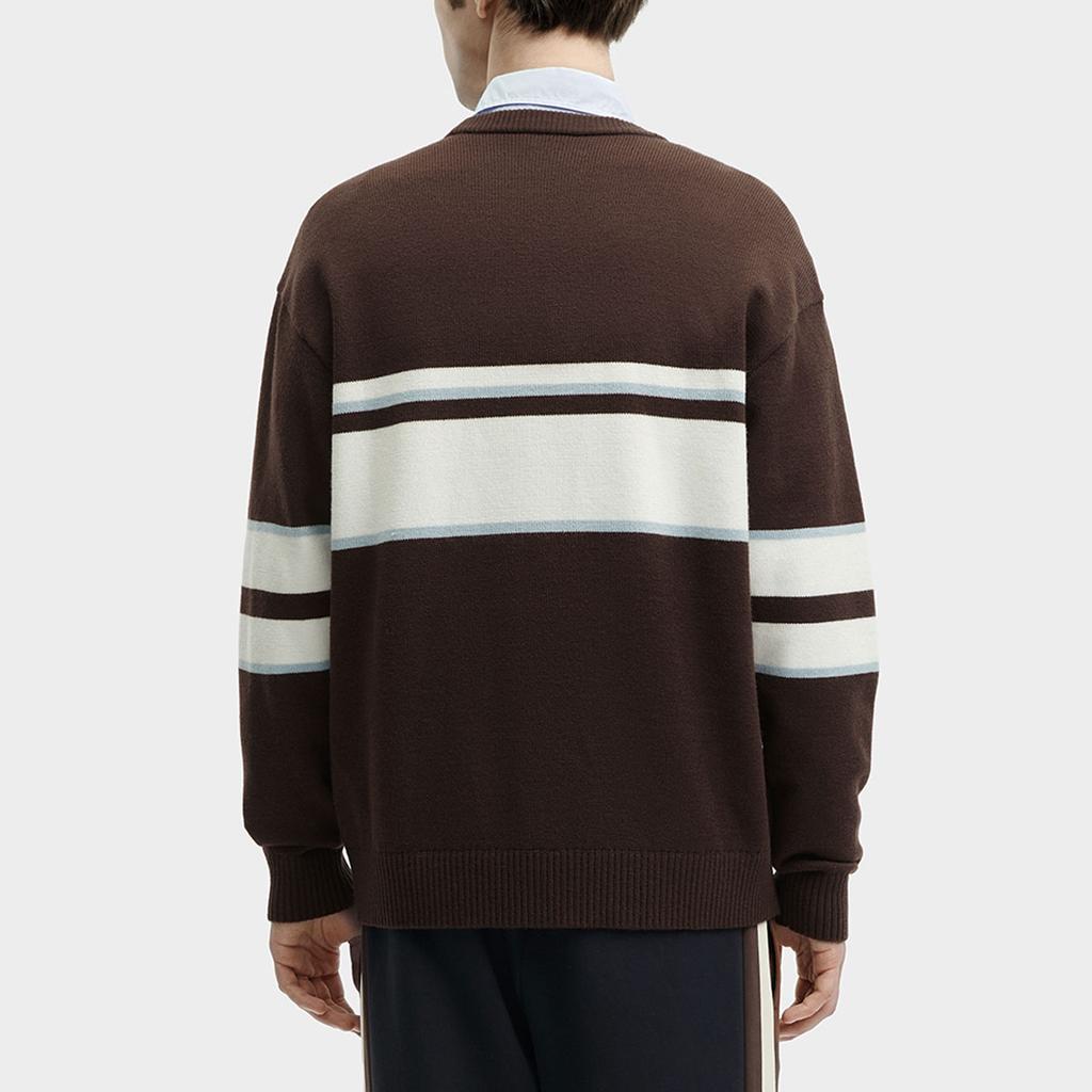 Fila Color Block Letter Print Casual Long Sleeve Sweater Men Sweater Cream-Brown F11M419401F-BN