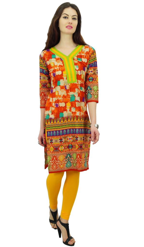 Phagun Indian Women's Cotton Printed Straight Knee Length Casual Kurta Kurti -