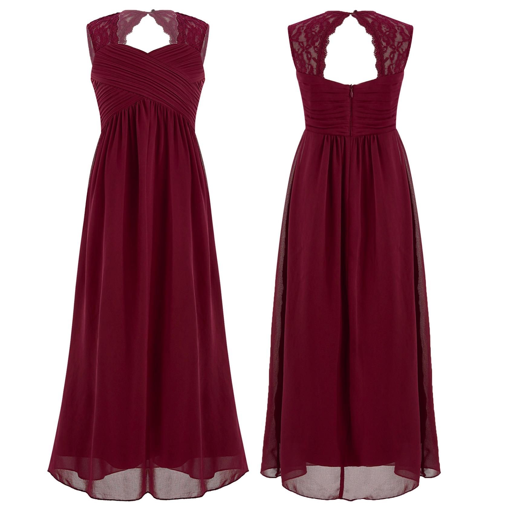 

Детское кружевное лоскутное шифоновое праздничное платье для девочек, милое платье длиной до пола с кружевными ремешками и рюшами на спине, с высокой талией 15-16 Years бордовый