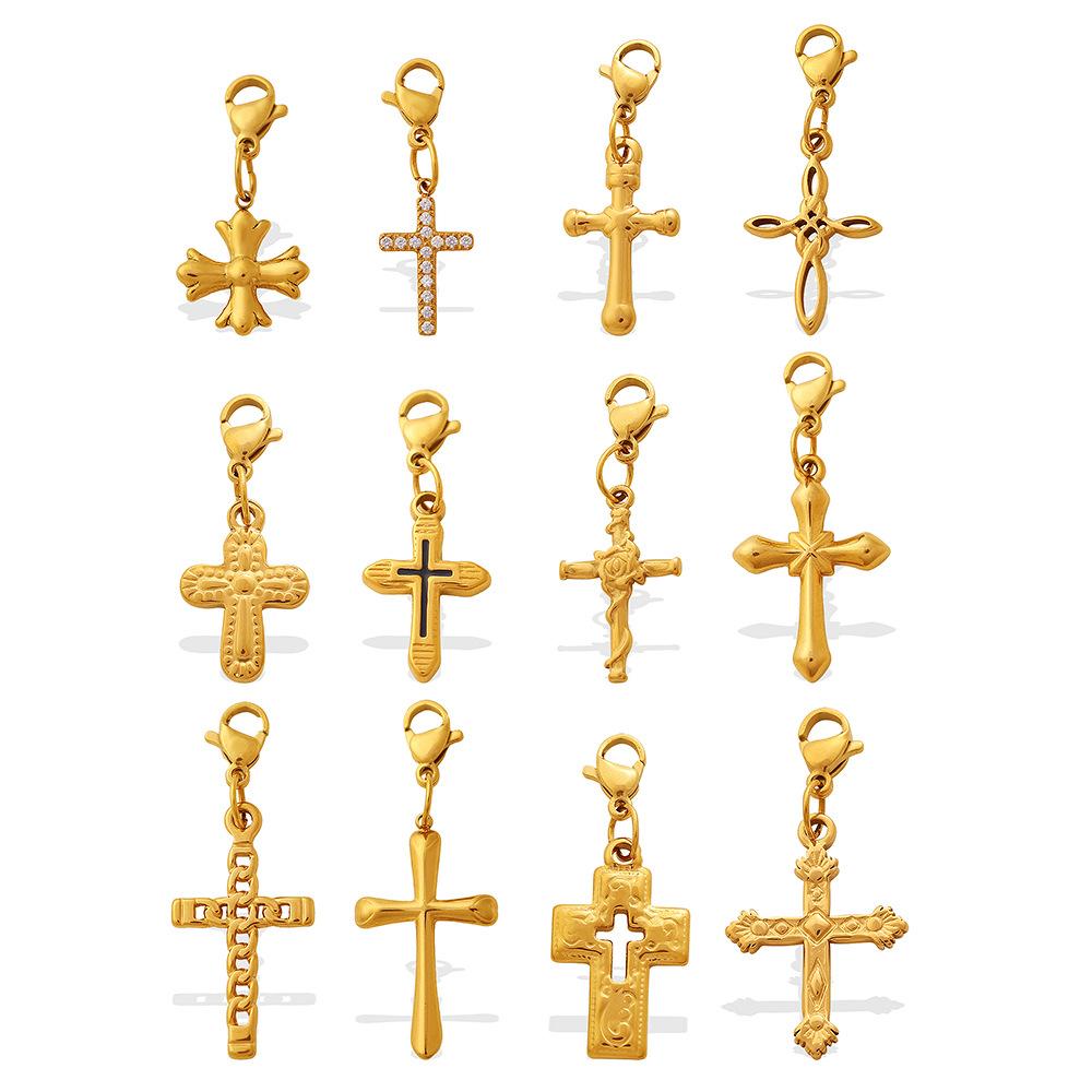 Personalized Retro Style Engraved Three-Dimensional Cross Series Lobster Buckle Pendant Stainless Steel Gold Diy Accessories