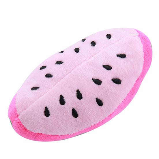 Dog Squeaky Plush Toy Watermelon Shape Teeth Cleaning Toy Interactive Stuffed Fruit Dog Chew Toy for Small Dogs