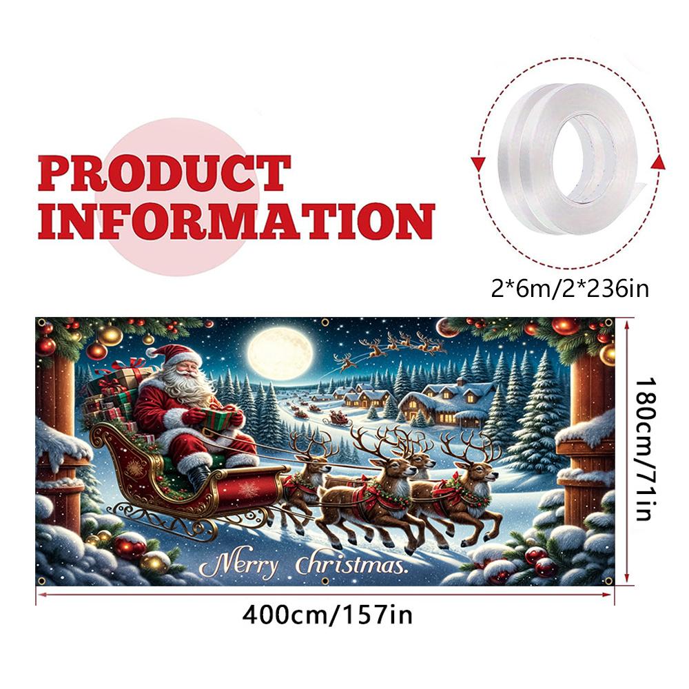 2D door banner  1 festive Santa Claus and reindeer sleigh ride banner - durable polyester  Christmas decoration 100x150cm
