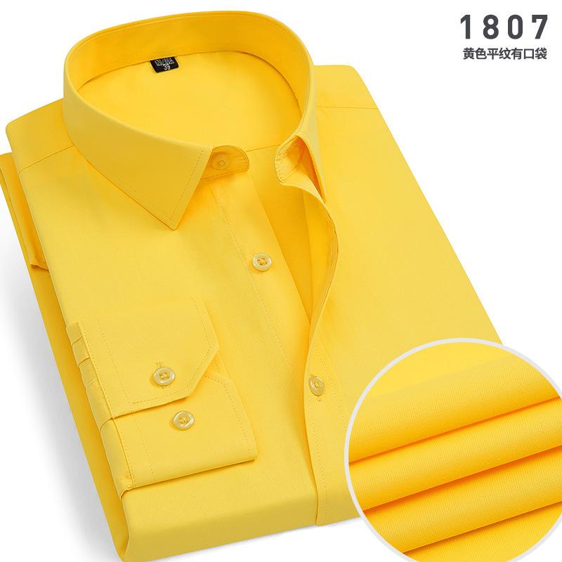 Men's Spring Autumn Shirt Solid Turn Down Collar Top Long Sleeve Business Dress Shirt