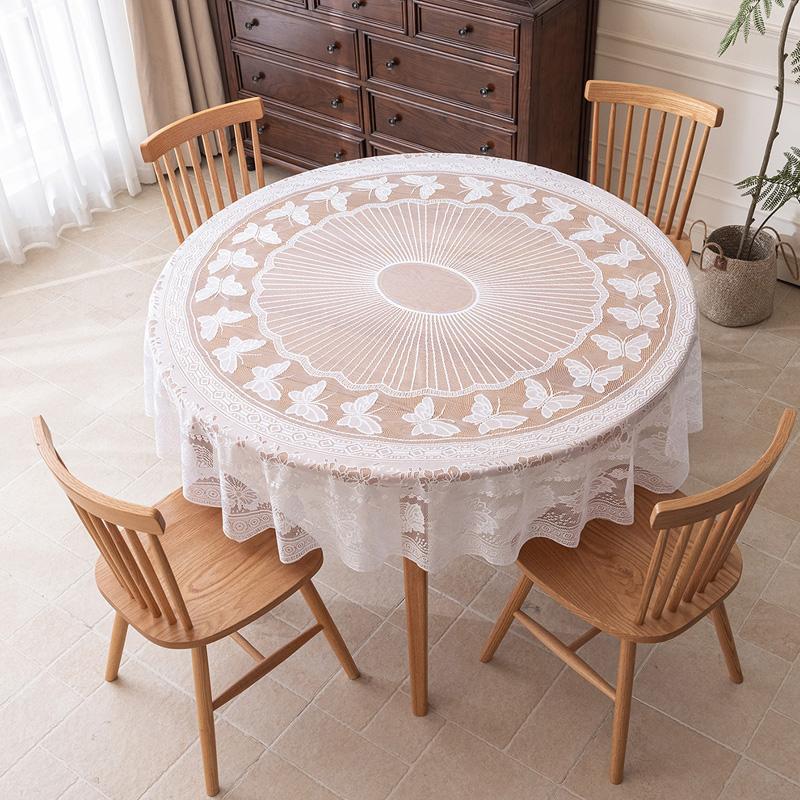 1Pc Lace Vintage 180CM Dust-proof Terylene White Tablecloth Tablecover Desk