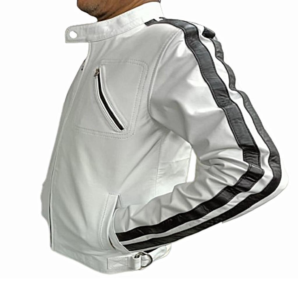 Herren-Lammlederjacke, Bikerjacke, Motorradjacke, Western-Moto-Jacke, weiße Lederjacke, Party-Wear-Jacke, besonderes Geschenk für Ihn