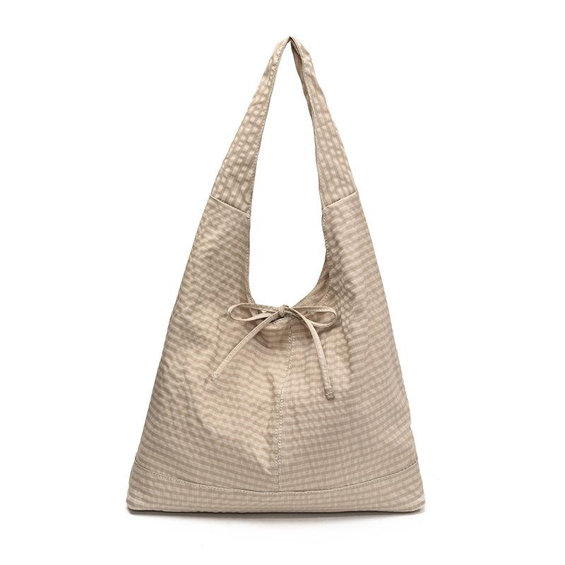 Plaid canvas bag women's large capacity 2025 new versatile casual shoulder armpit bag class commuter tote big bag