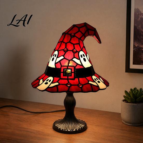 Gemütliches Schlafzimmer Nachtlicht Buntglas Hexenhut Lampe Handgefertigt Retro Harz