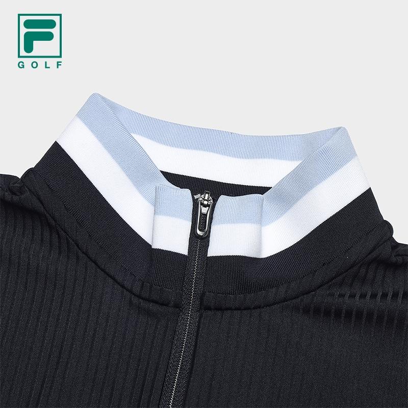 Fila Color Block Stand Collar Fashion Casual Long Sleeve T-Shirt Women Tops Black A11W445221B-BK