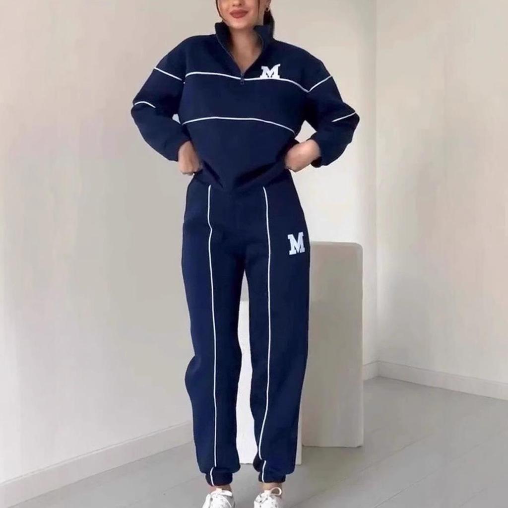 2024 Women's Trendy Letter Heat Transfer Sweatshirt & Long Pants Casual Sports Set