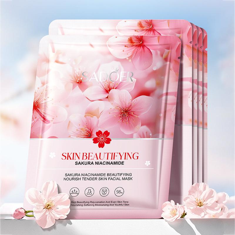 SADOER Sakura Whitening Facial Masks Moisturizing Anti-Aging Anti Wrinkles Nicotinamide Face Mask Skin Care