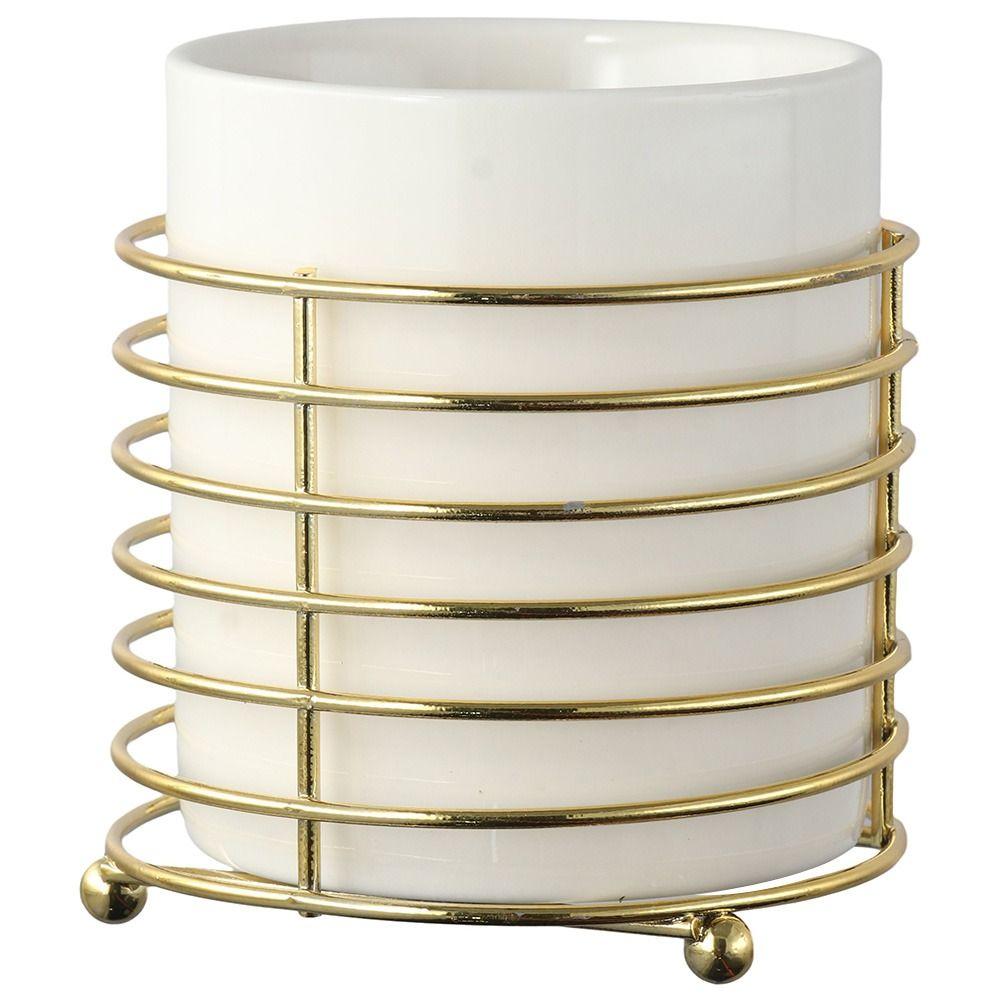 

Gold Pencil Holder Ceramic Desk Organizer Desktop Accessory Storage Box Home