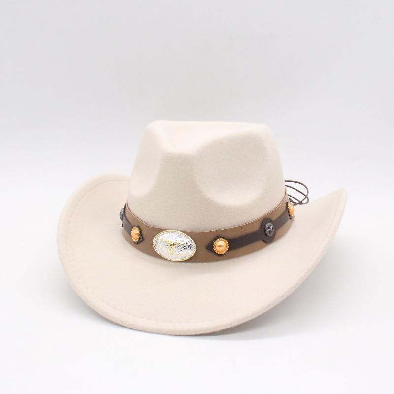 Высококачественная ковбойская шляпа Шляпа с широкими полями Женская шерстяная шляпа Западная ковбойская шляпа Модная элегантная джазовая шляпа в британском стиле one size [d peach bull]