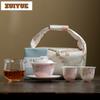 Hand-painted Cherry Blossom Travel Tea Set Kit Retro 1 Bowl 2 Cups Tea Maker Organizer Portable Camping Handbag Decoration Craft