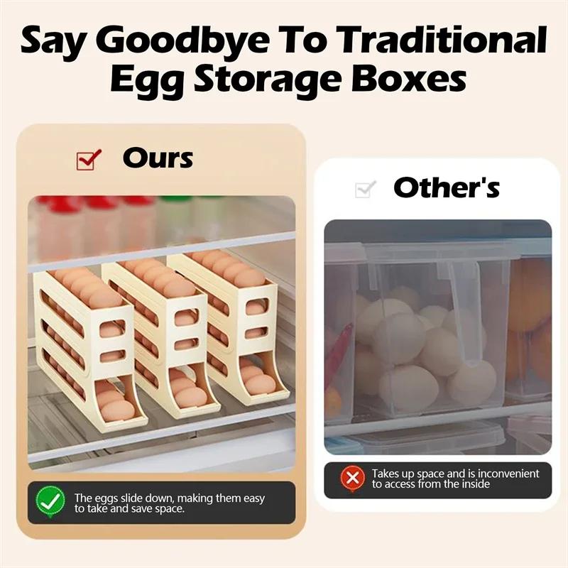 Anti Drop Egg Holders Dispenser Kitchen Refrigerator 4 Layer Auto Rolling Storage Box Plastic Egg Container Egg Rack Holder
