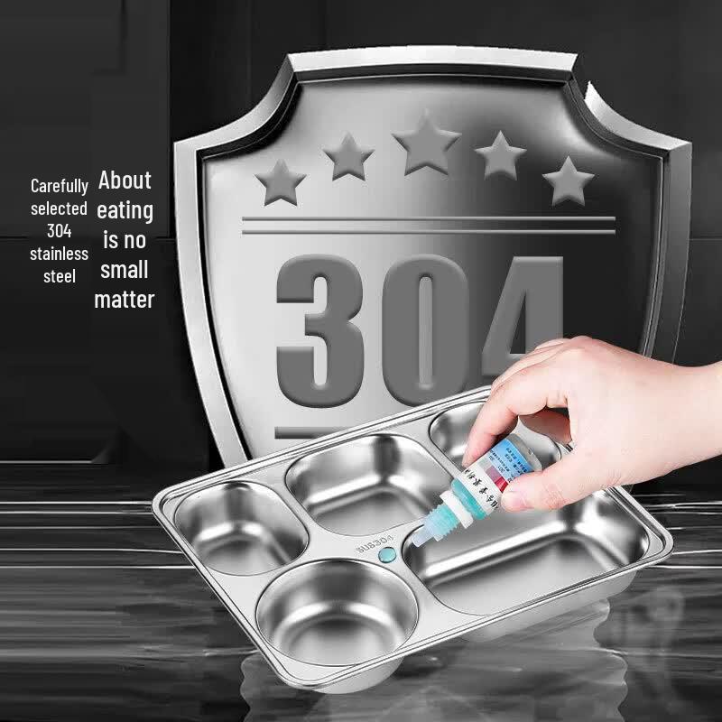 304 Stainless Steel Four-Compartment Canteen Tray - 10 Pack