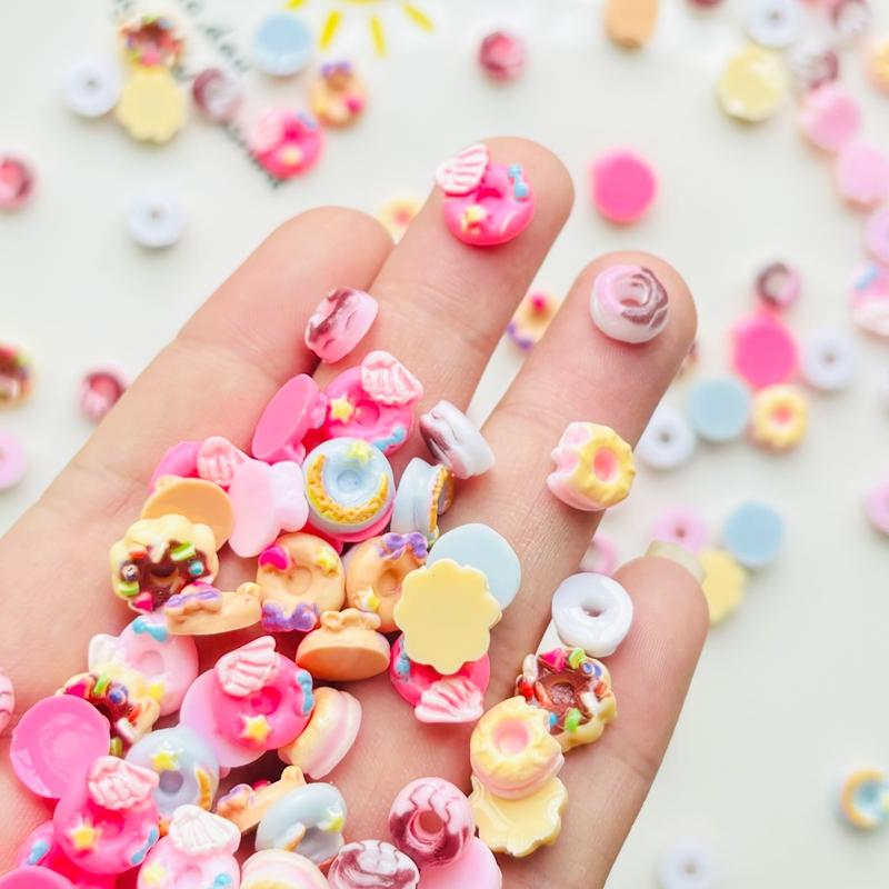 50Pcs Mixed Nail Art Resin Cartoon Cute Donuts Series Flatback Ornament Jewelry Making Manicure Hairwear Accessories A43