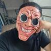Gruseliges Lächeln Latexmaske mit runder schwarzer Brille Vollgesichts-Horrormaske für Halloween-Party Cosplay Requisite