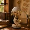 Decorative Desk Lamp for Kids Rotating Umbrella Animal Lamp, Resin Holding Vintage Sculpture, Small Desktop Figurine Light Tabletop Cat Dog