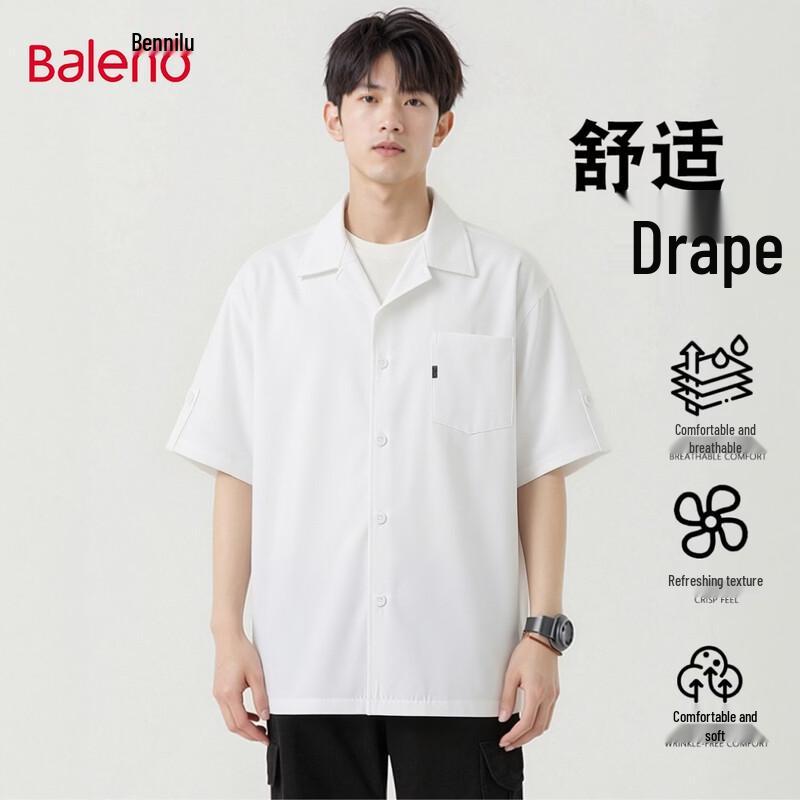Baleno Men s Japanese Style Loose Fit Short Sleeve Lapel Shirt M