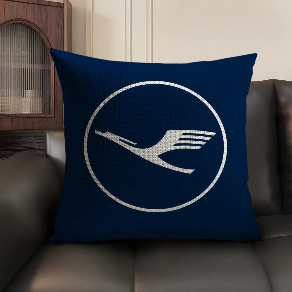 L-Lufthansa German Airlines Pillow Case Natural Linen Organic Fabric Double-Sided Printing Sofa Home Decor Gift Cushion Cover