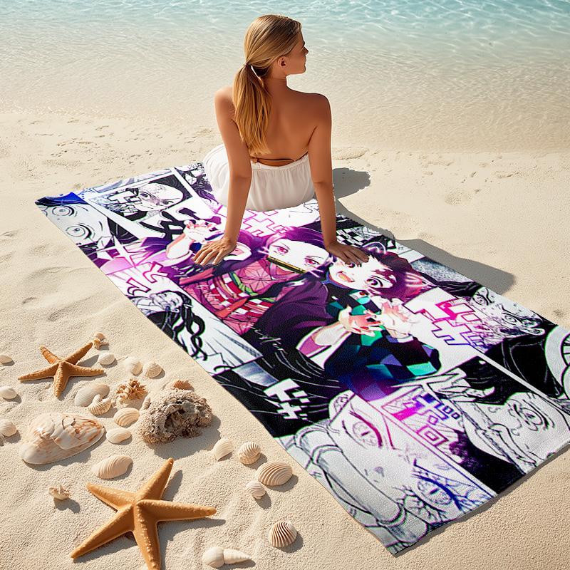Japanese artist Koyoharu Gotouge's Demon Slayer beach towel, outdoor camping vacation swimming beach towel, outdoor absorbent bath towel blanket K17