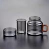 400ml Reusable Heat Resistant Glass Tea Cup with Infuser Filter and Wooden Handle Office Tea Separation Mug Flower Tea Mugs
