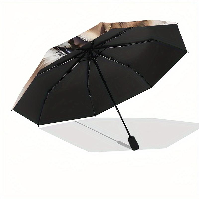 1pc Little Lion & Flowers Durable Cartoon Folding Umbrella, Portable 3-Fold Compact Umbrella for Men and Women, Suitable for Travel or Daily