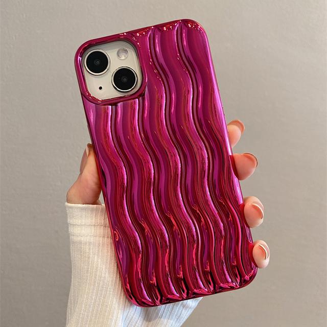 

Роскошный серебряный гальванический чехол с 3d волнистым покрытием для Iphone 14 Pro Max 13 12 11 14 Plus с фиолетовым противоударным покрытием for iphone13(6.1 ) ярко-розовый