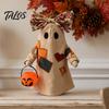 Soft Illuminated Ghost Statue Lighted Vintage Patchwork Ghost, Halloween Light Up Quilted Doll with Pumpkin Fabric Ornament Lantern, Rustic Farmhouse