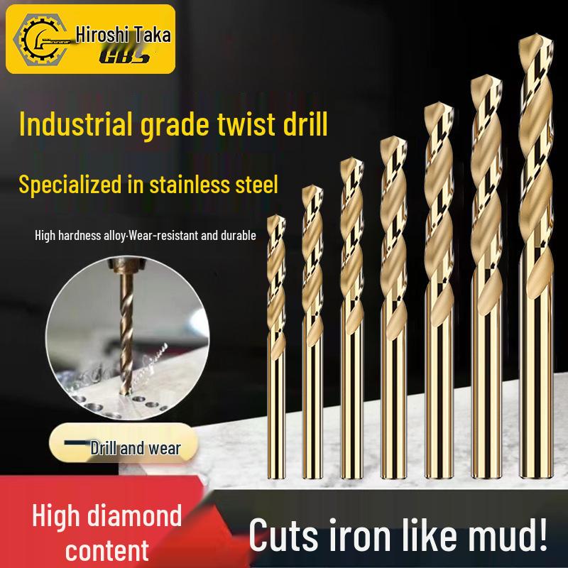 Burghiu elicoidal M35 Cobalt pentru tablă metalică din oțel inoxidabil de înaltă duritate.