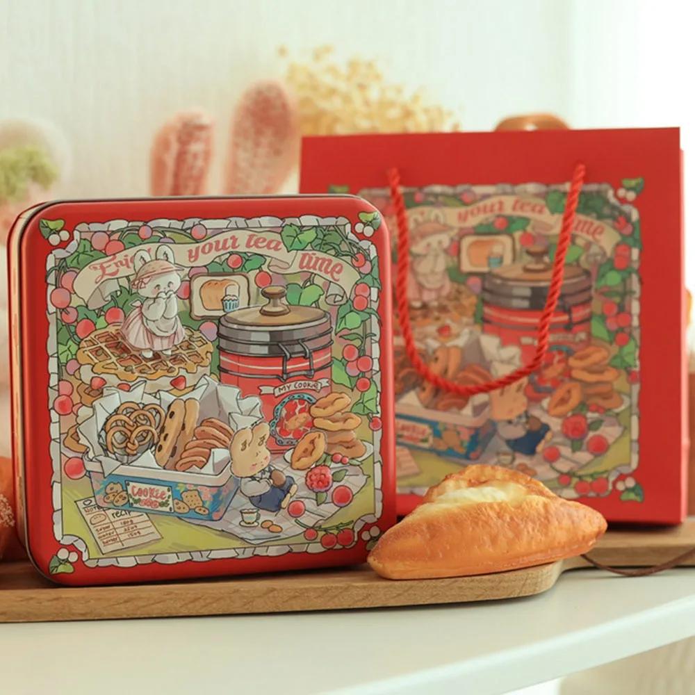 Langlebige Cartoon-Hase Eisenbox Mehrfarbige Quadratische Kuchenverpackungsbox mit Deckel 17*17*6cm Süßigkeitenbox Geldaufbewahrung