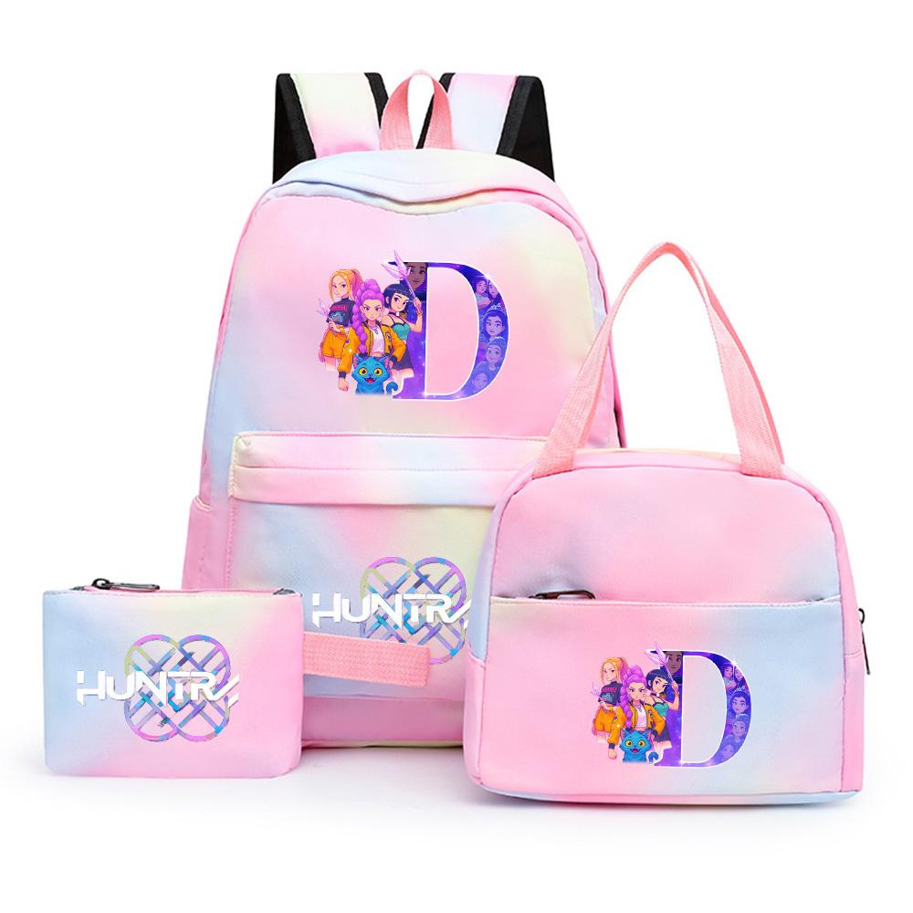 3 szt./zestaw Plecak z nadrukiem 26 liter alfabetu angielskiego z kreskówki anime z torbą na lunch i piórnikiem dla nastolatka, dziewczyny, chłopca, plecak do szkoły