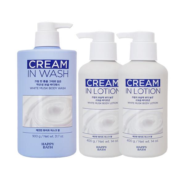HAPPY BATH Cream-in-Lotion White Musk Body Wash 900g + Body Lotion 400g x2