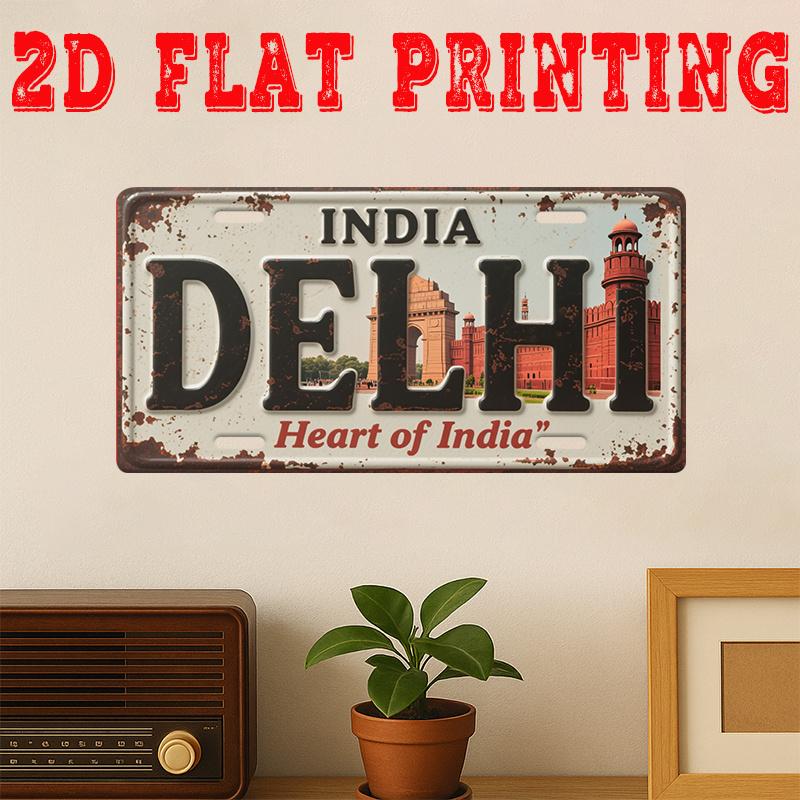 

India Delhi Heart of India D Flat Printing License Plate Style Metal Tin Sign Iconic Indian Landmark Themed Decorative Alumi 15x30cm(5.9x7.8inch)