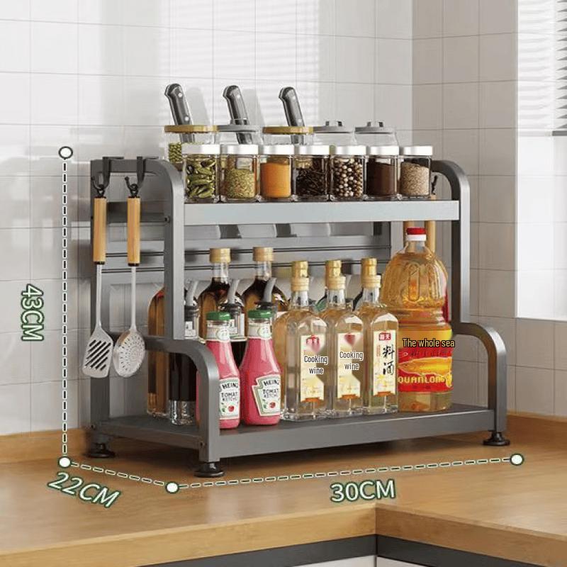 Carbon Steel 2-Tier Kitchen Seasoning & Knife Storage Rack